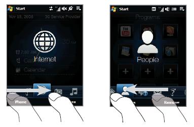HTC Touch Cruise 2 - aby przesuwać nad kartami, należy lekko nacisnąć i przytrzymać aktywną kartę.