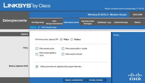 Linksys WAG120N i Linksys WRT160NL - Zabezpieczenia