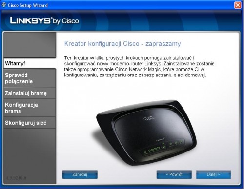 Linksys WAG120N i Linksys WRT160NL - kreator konfiguracji