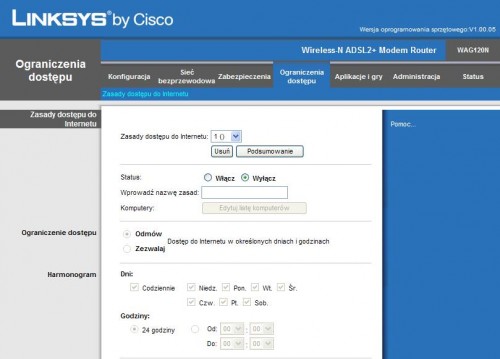 Linksys WAG120N i Linksys WRT160NL - Ograniczenia dostępu