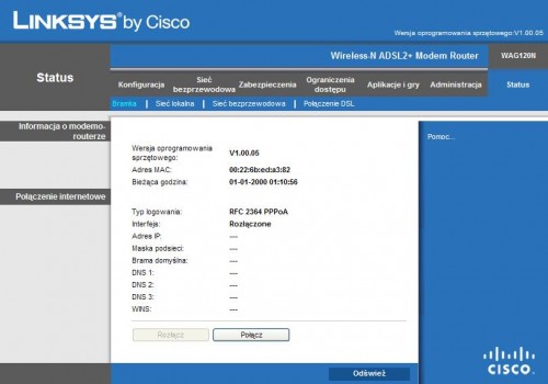 Linksys WAG120N i Linksys WRT160NL - Status