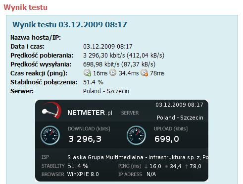 Linksys WAG120N i Linksys WRT160NL - wyniki testu łącza kablowego
