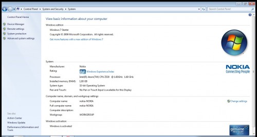 Nokia Booklet 3G - System info