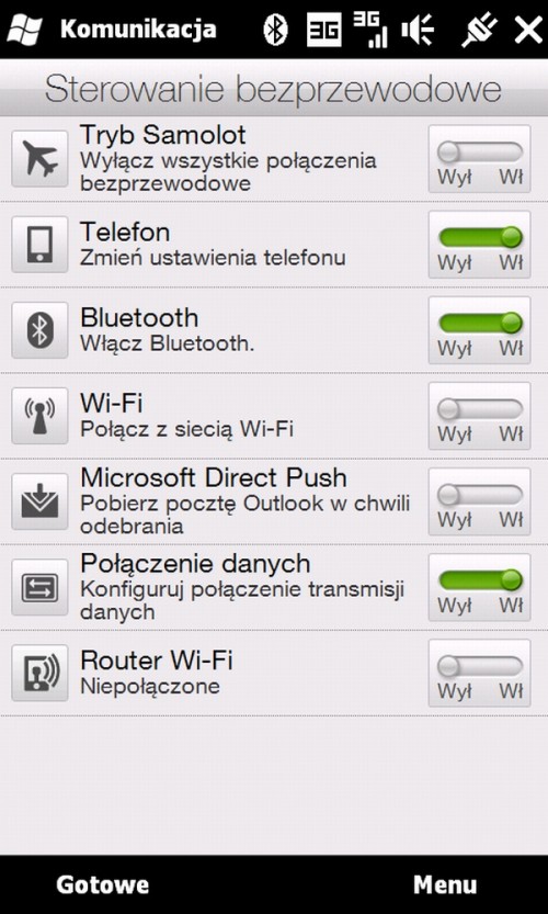 HTC HD2 - ustawienia 

komunikacji