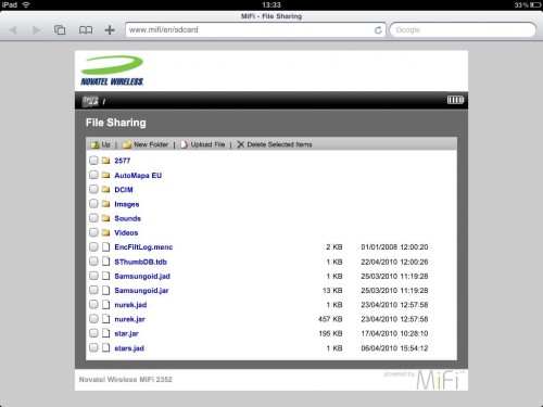 Strona routera MiFI 2352 - udostępnianie plików w sieci