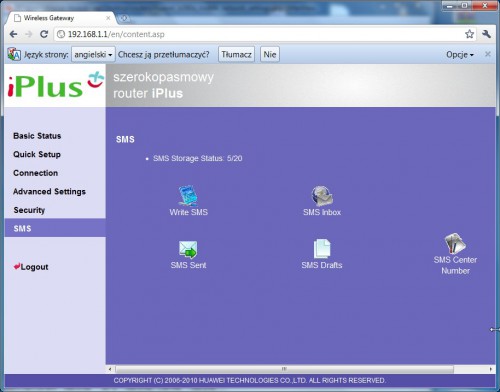 Huawei B260A - SMS