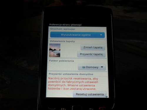 Test BlackBerry Torch 9800 - ustawienia
