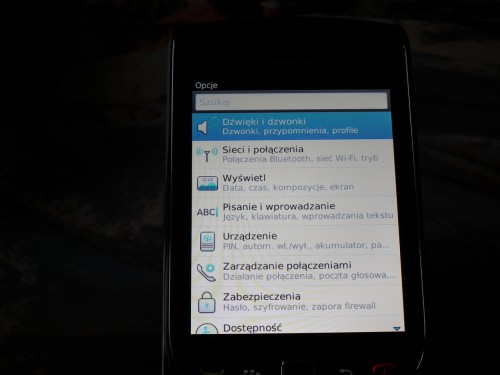 Test BlackBerry Torch 9800 - opcje ustawień