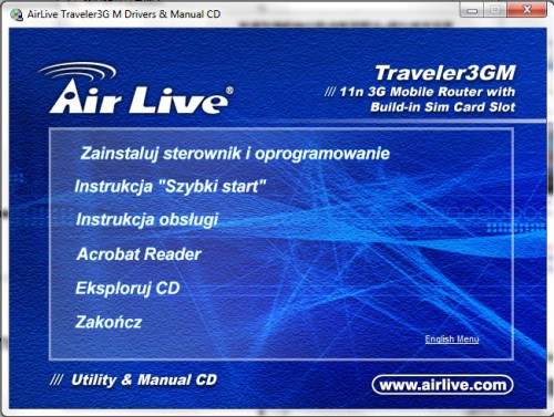 AirLive Traveler3GM: wielojęzyczny kreator konfiguracji 