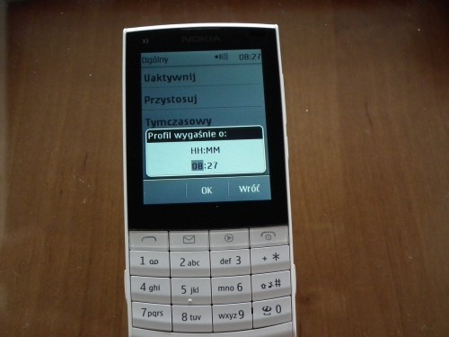 Nokia X3-02: Profil tymczasowy