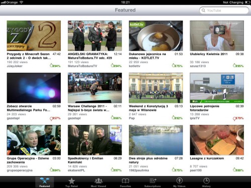 Aplikacja Youtube na iPad2