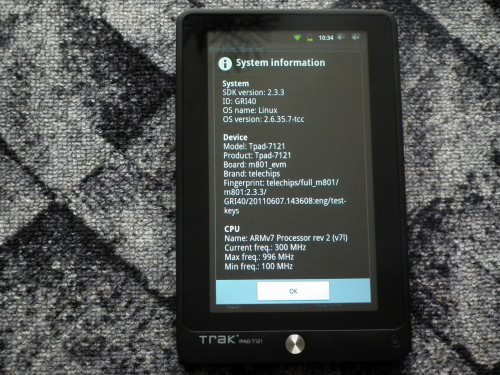 Test Trak tPad-7121: informacja o systemie
