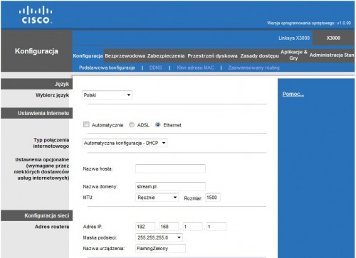 Recenzja Linksys X3000: Panel administracyjny