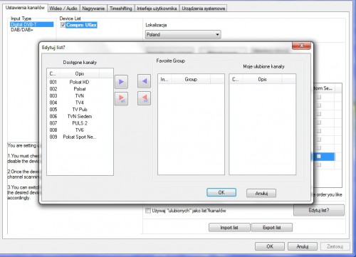 U650F: programy TV - edycja