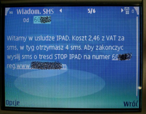 Potwierdzenie aktywacji usługi oraz podstawowe informacje o kosztach