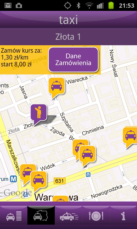 taxi z mapy