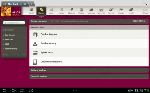 Alior Bank Android - tablet