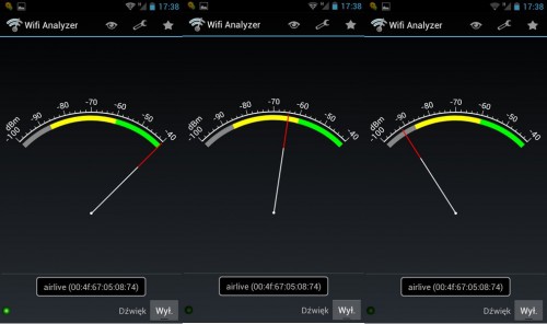 Air4G: miernik sygnałów - do 3 m, do 12 m i 2 ściany żelbetonowe, na zewnątrz ok. 50 m
