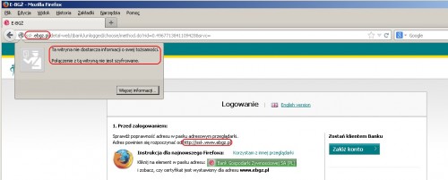 Fałszywa strona banku BGŻ, na którą przekierowywani są klienci przez złośliwe serwery DNS