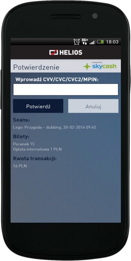 Kino Helios: płatność za bilet