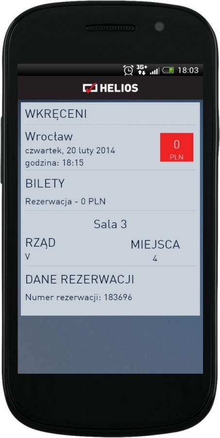 Kino Helios: zarezerwowany bilet