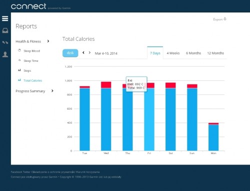 Garmin Connect Calories Summary