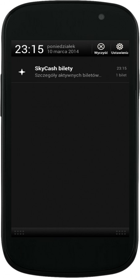 SkyCash 3.0 - bilet na pasku powiadomień