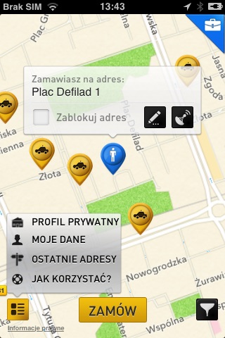 iTaxi: Menu aplikacji