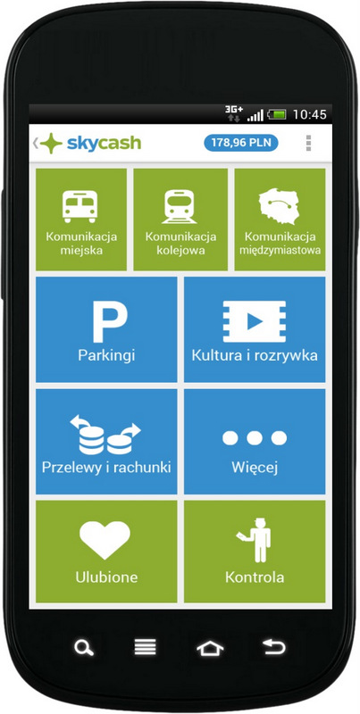SkyCash - menu główne aplikacji