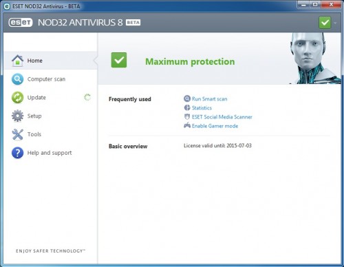 ESET NOD32 Antivirus 8 (wersja beta) - okno główne programu