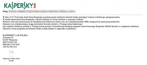 Cyberprzestępcy podszywają się pod Kaspersky Lab Polska