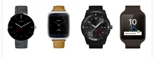 Od lewej: Motorola Moto 360, Asus Zen Watch, LG G Watch R oraz Sony SmartWatch 3