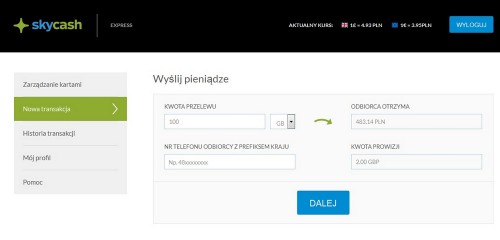SkyCash Express - relaizacja przekazu