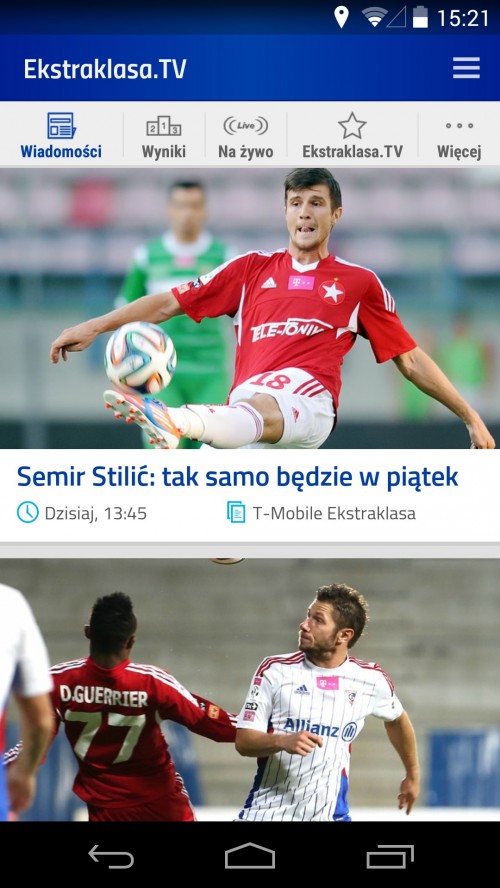 Aplikacja Ekstraklasa tv Android-telefon
