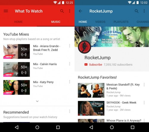 YouTube z Material Design
