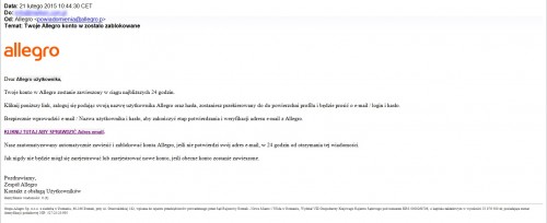 Zablokowane konto Allegro