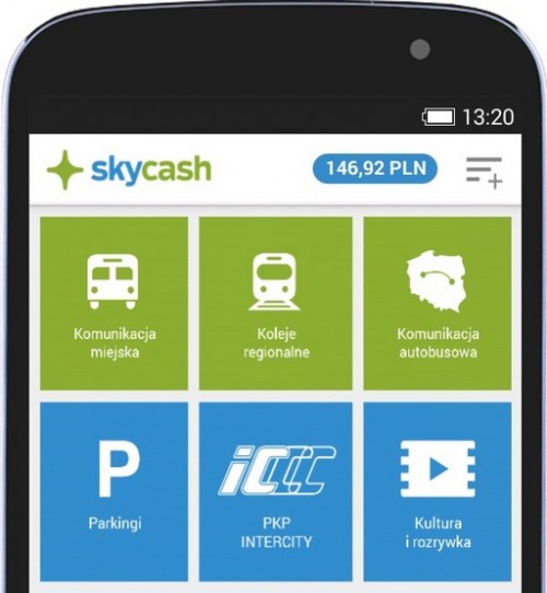 SkyCash - menu główne aplikacji