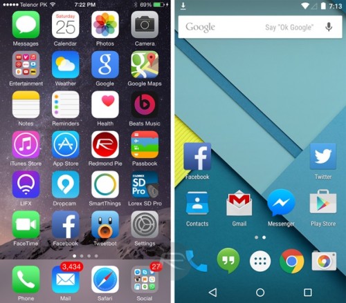 iOS vs Android ekran domowy