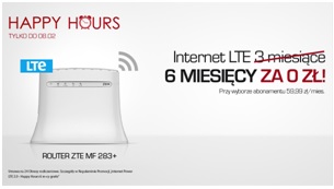Cyfrowy Polsat Happy Hours - Internet LTE za 0 zł przez pół roku