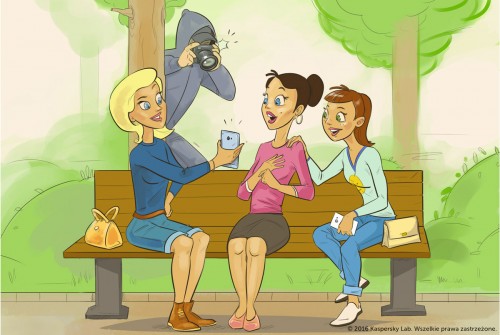 Kobiety i mężczyzni o zdjęciach na smartfonach