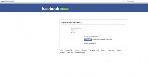 Strona wyłudzająca dane do Facebooka