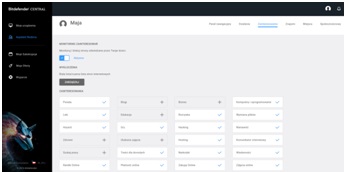Fragment wszystkich możliwych do zablokowania kategorii stron internetowych