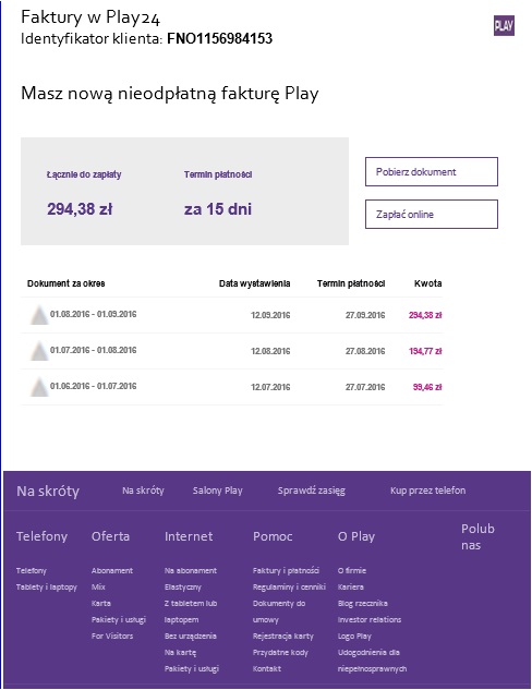 Play - fałszywa faktura