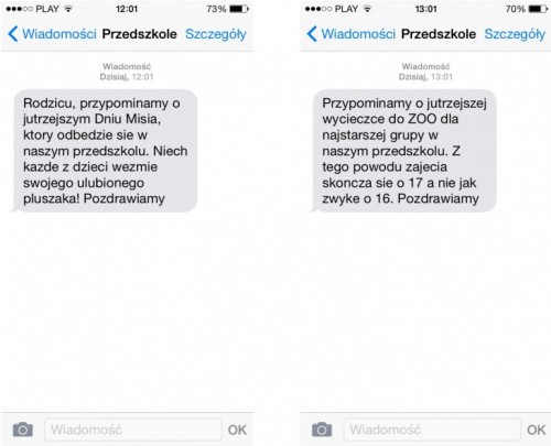 SMS do rodziców przedszkolaka