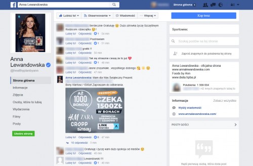 1 - Komentarz opublikowany przez fałszywe konto na oficjalnym profilu Anny Lewandowskiej