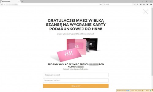 3 - Strona, na której nalezy podać kody otrzymane po wysłaniu wiadomości SMS