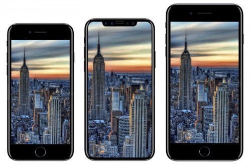 iPhone 8 i iPhone 8 Plus (po bokach) i iPhone X Edition (w centrum)