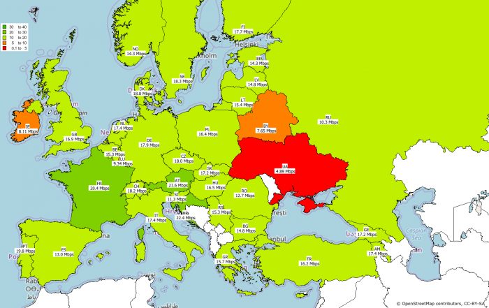 Internet mobilny w Europie Q4 2017
