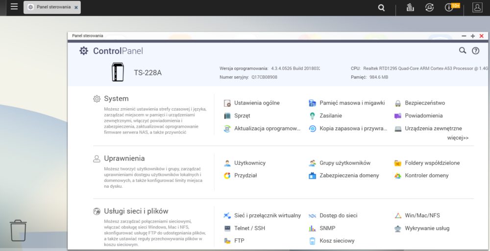 QNAP TS 228A panel sterowania