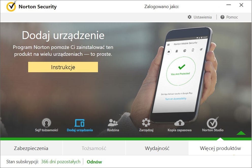 Norton Security dodawanie